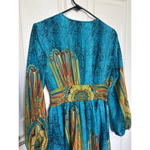 Gracia Maxi Dress Blue Green Smocked Waist Front Slit Boho Whimsical medium - Picture 12 of 16